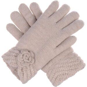 Women’s Winter Fashion Faux Fur Fleece Lined Knit Gloves Beige